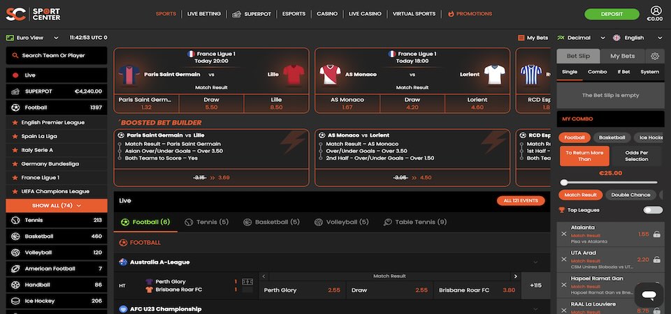 Screenshot of the SportCenter sports page