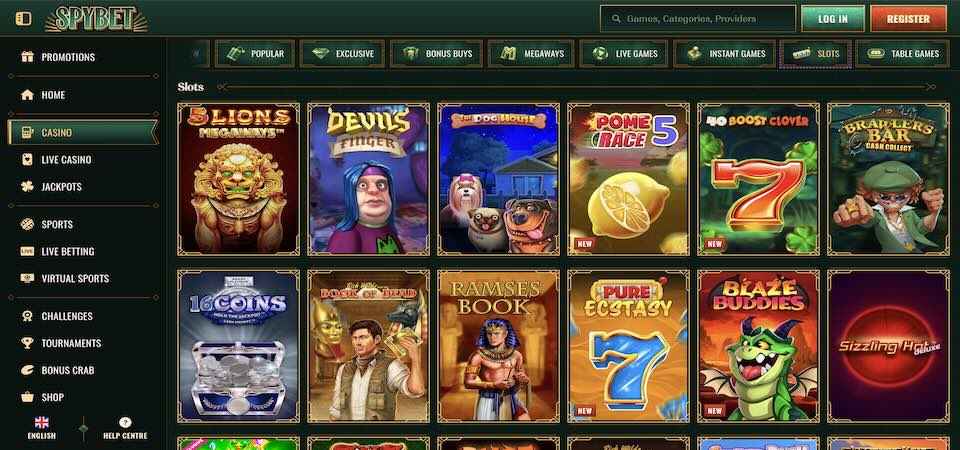 Screenshot of the Spybet casino page