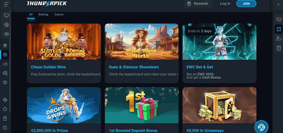 Screenshot of the Thunderpick promo page