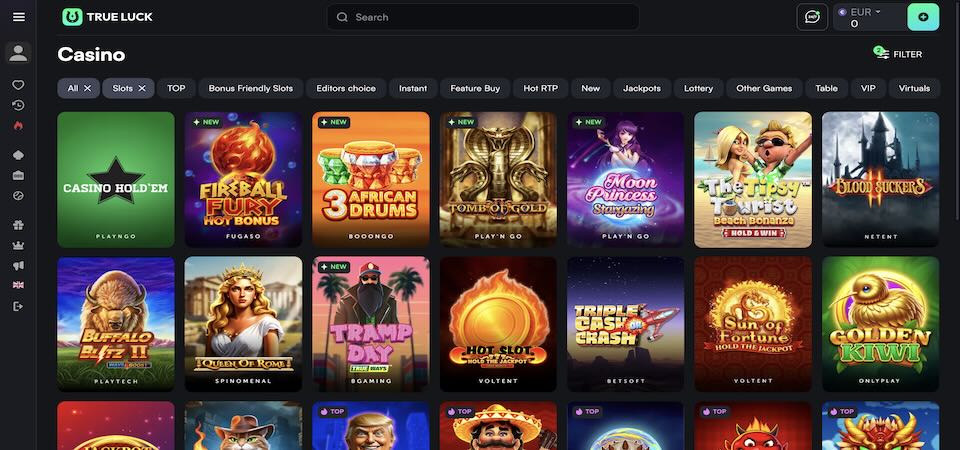 Screenshot of the TrueLuck casino page