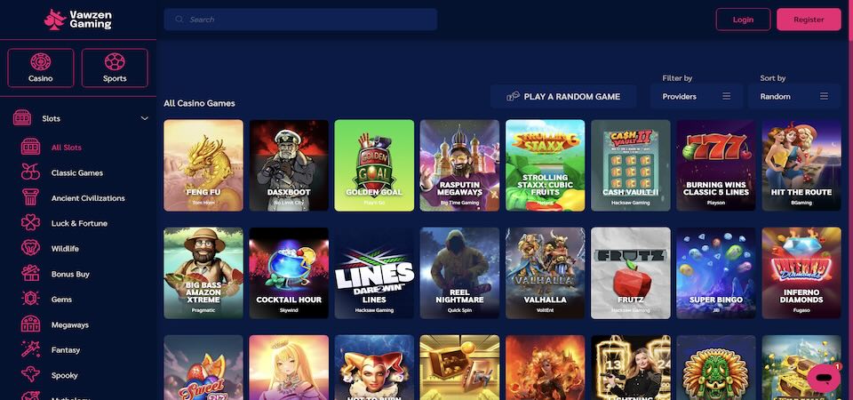 Screenshot of the Vawzen Gaming casino page