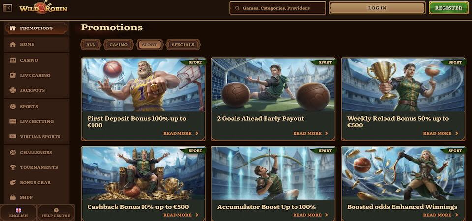 Screenshot of the Wild Robin promotions page