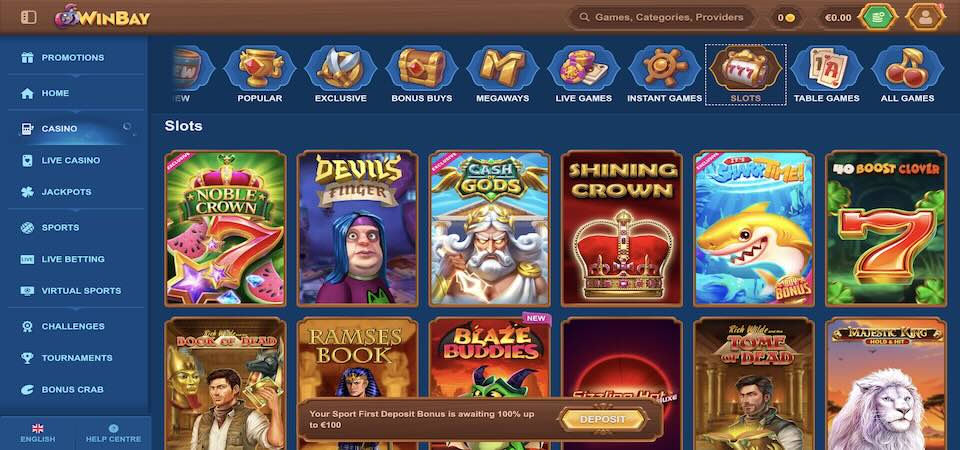 Screenshot of the Winbay casino page