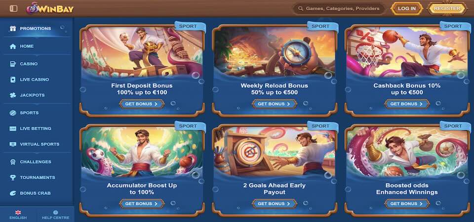 Screenshot of the Winbay bonuses page