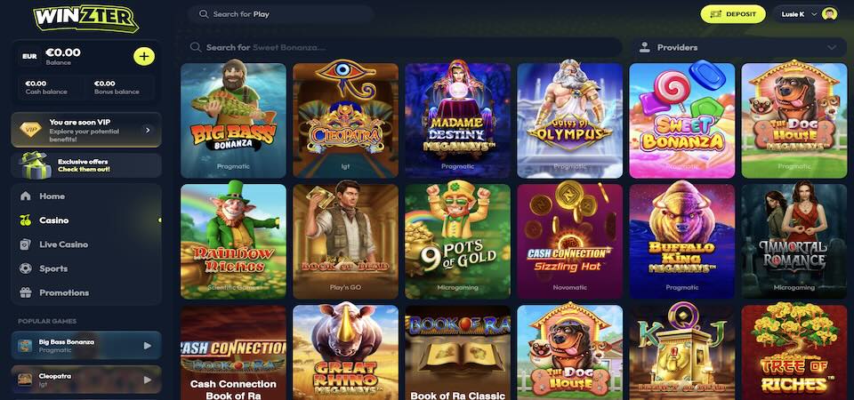 Screenshot of the Winzter casino page