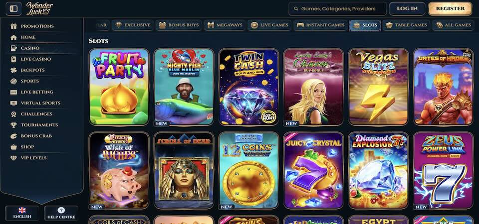 Screenshot of the Wonderluck casino page
