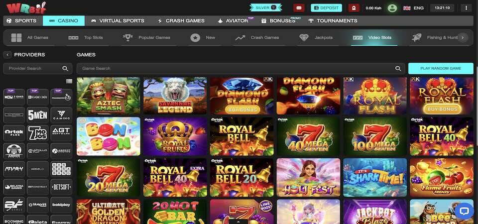 Screenshot of the Wrbet casino page