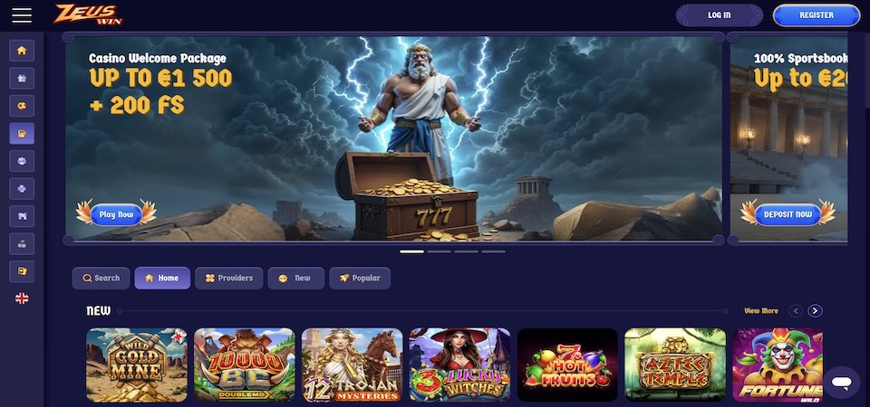 Screenshot of the ZeusWin casino page