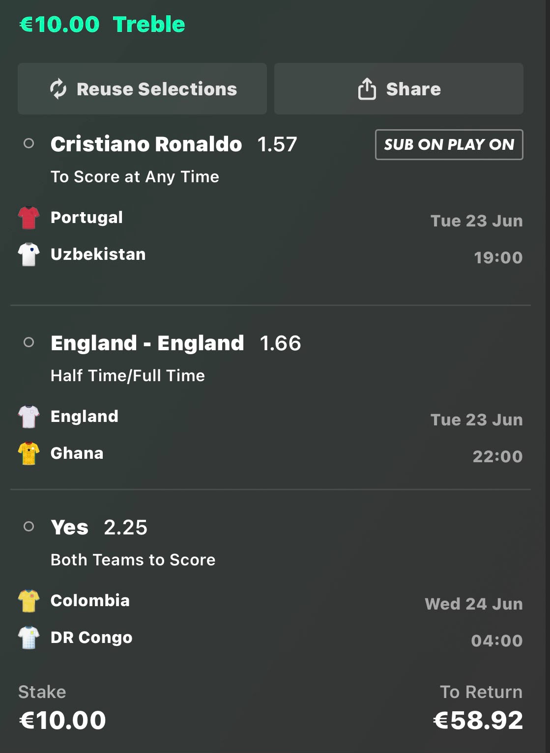 World Cup Parlay 23 June