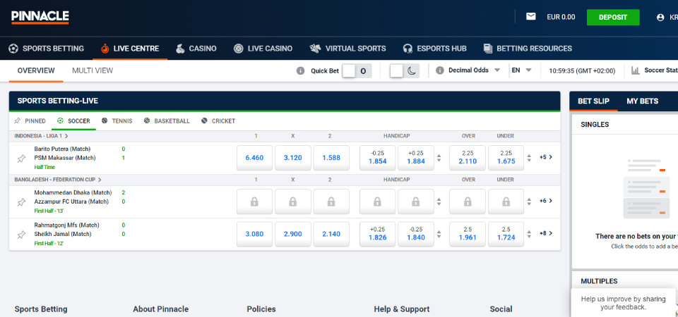 Pinnacle review: LIVE betting