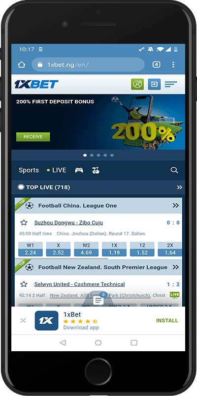 1xBet main page