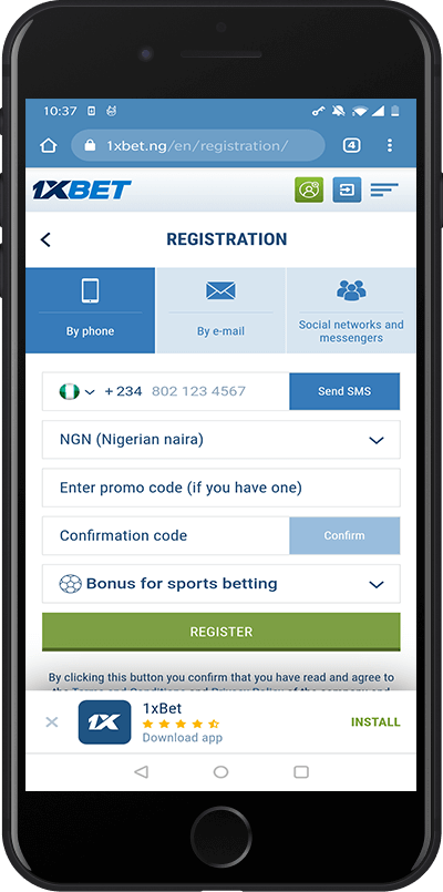1xBet phone registration