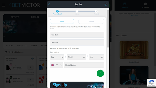 betvictor registration page