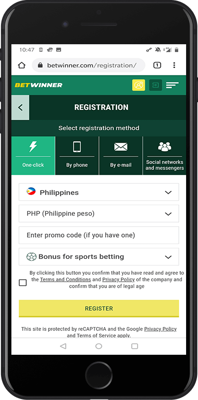 betwinner one-click registration