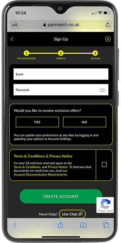 parimatch registration name email screen
