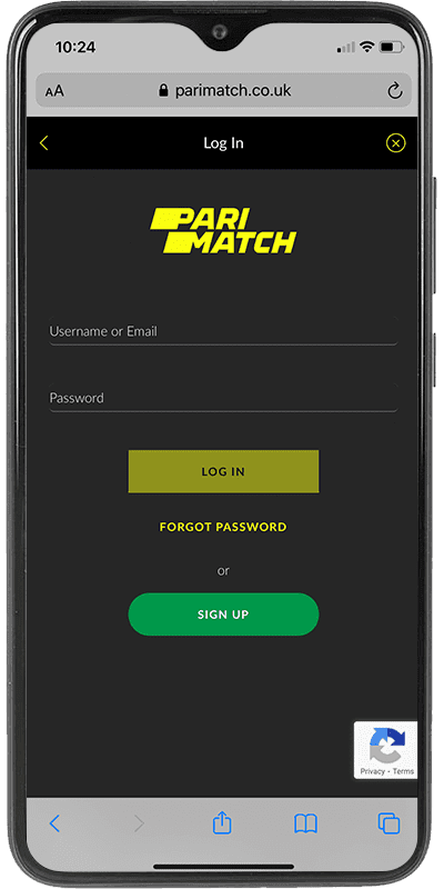 parimatch registration name log in screen