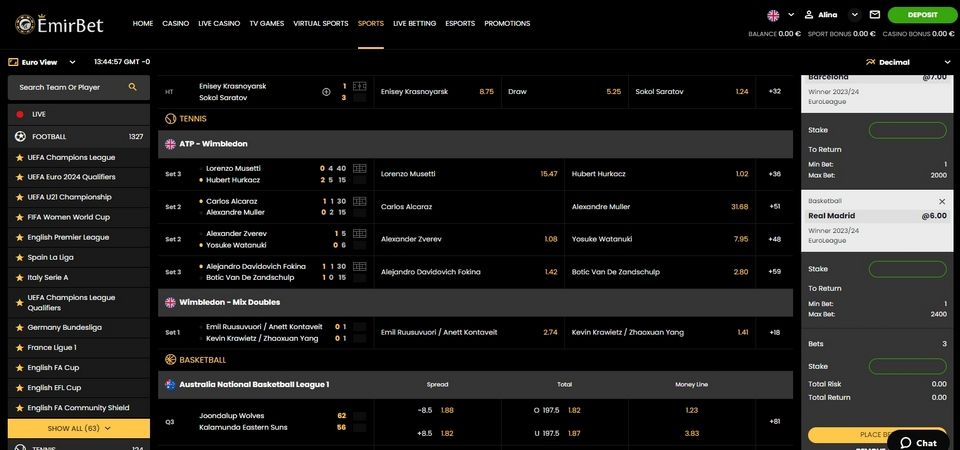 EmirBet betting markets