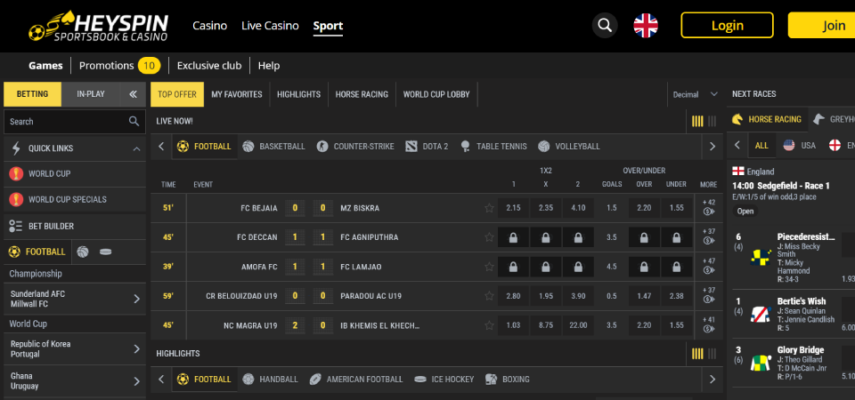 Heyspin LIVE betting