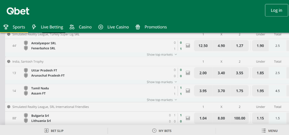 QBet Review Betting Markets