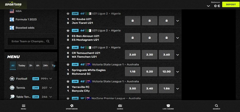 Sportuna betting markets